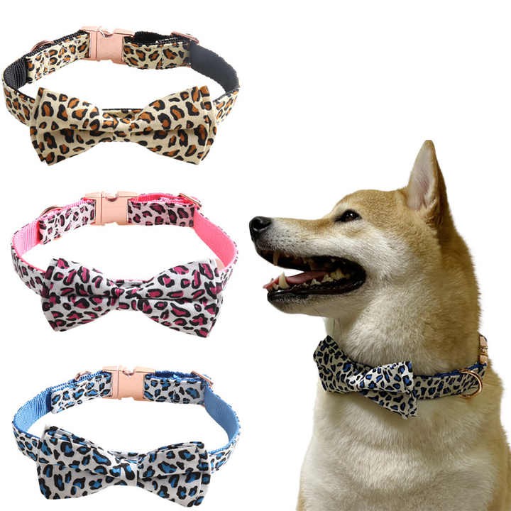 Leopard Dog Collar With Bow